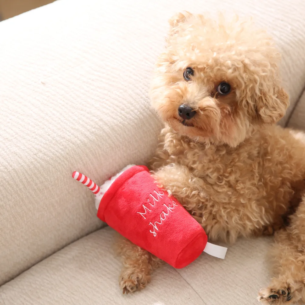 milkshake dog toy red