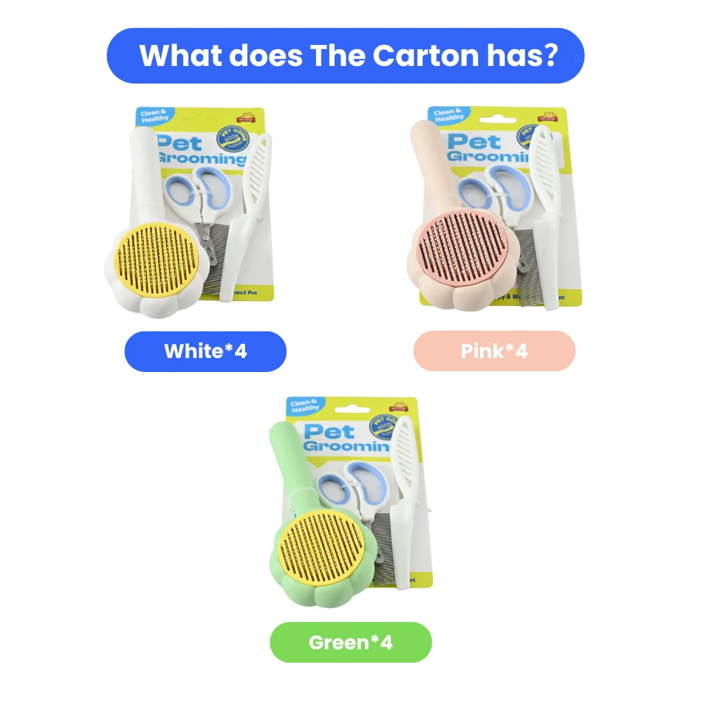 Pet Grooming Set of 3 Cleaning Brush for Dogs and Cats , 3 Colors Assorted, 12pcsCarton