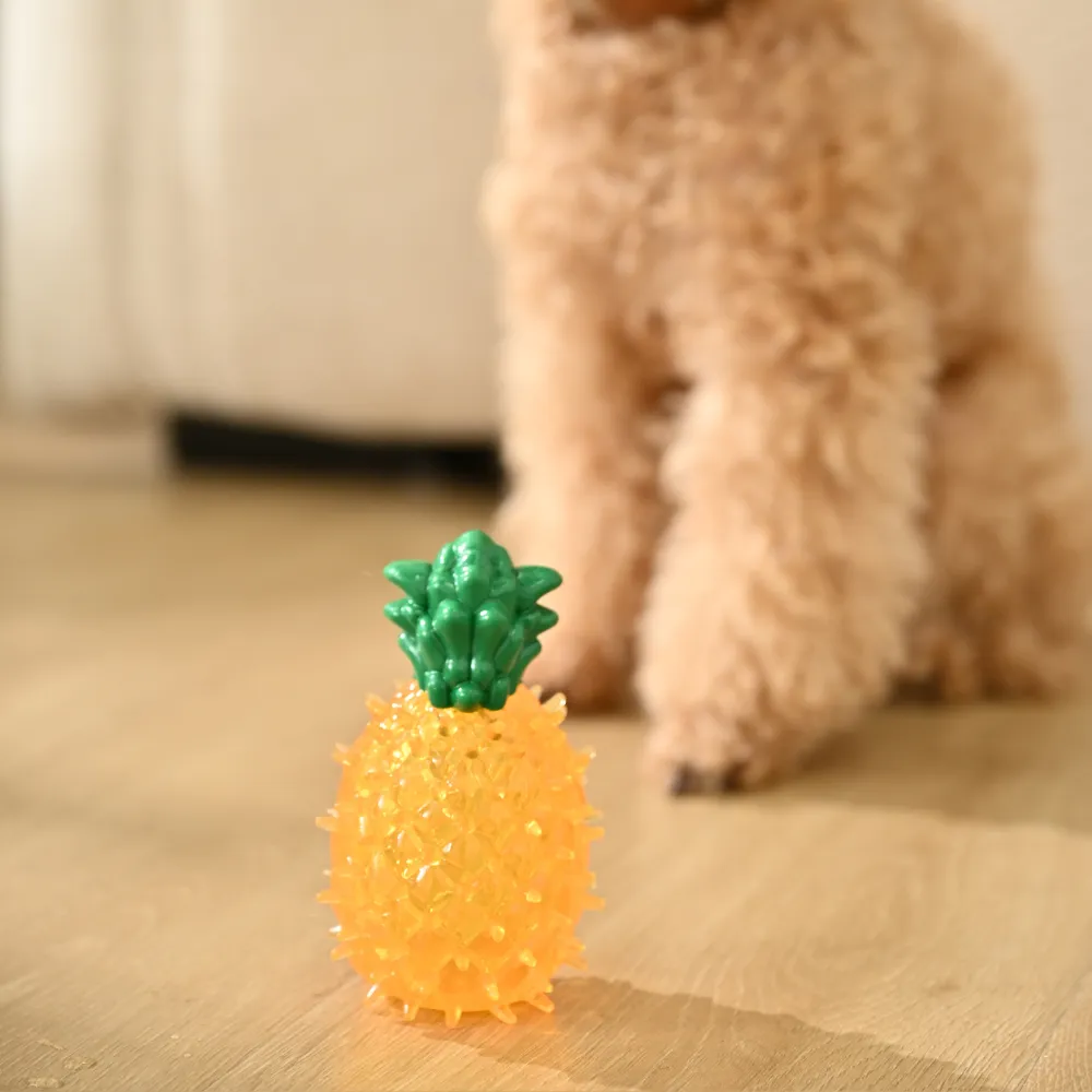 Pineapple Dog TPR Cooling Toy with Squeaker, Yellow, 27pcsCarton