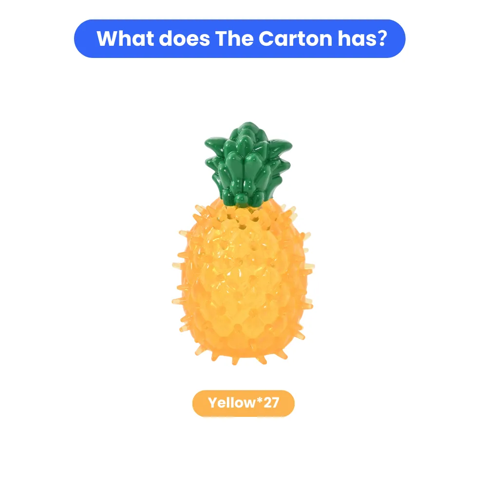 Pineapple Dog TPR Cooling Toy with Squeaker, Yellow, 27pcsCarton