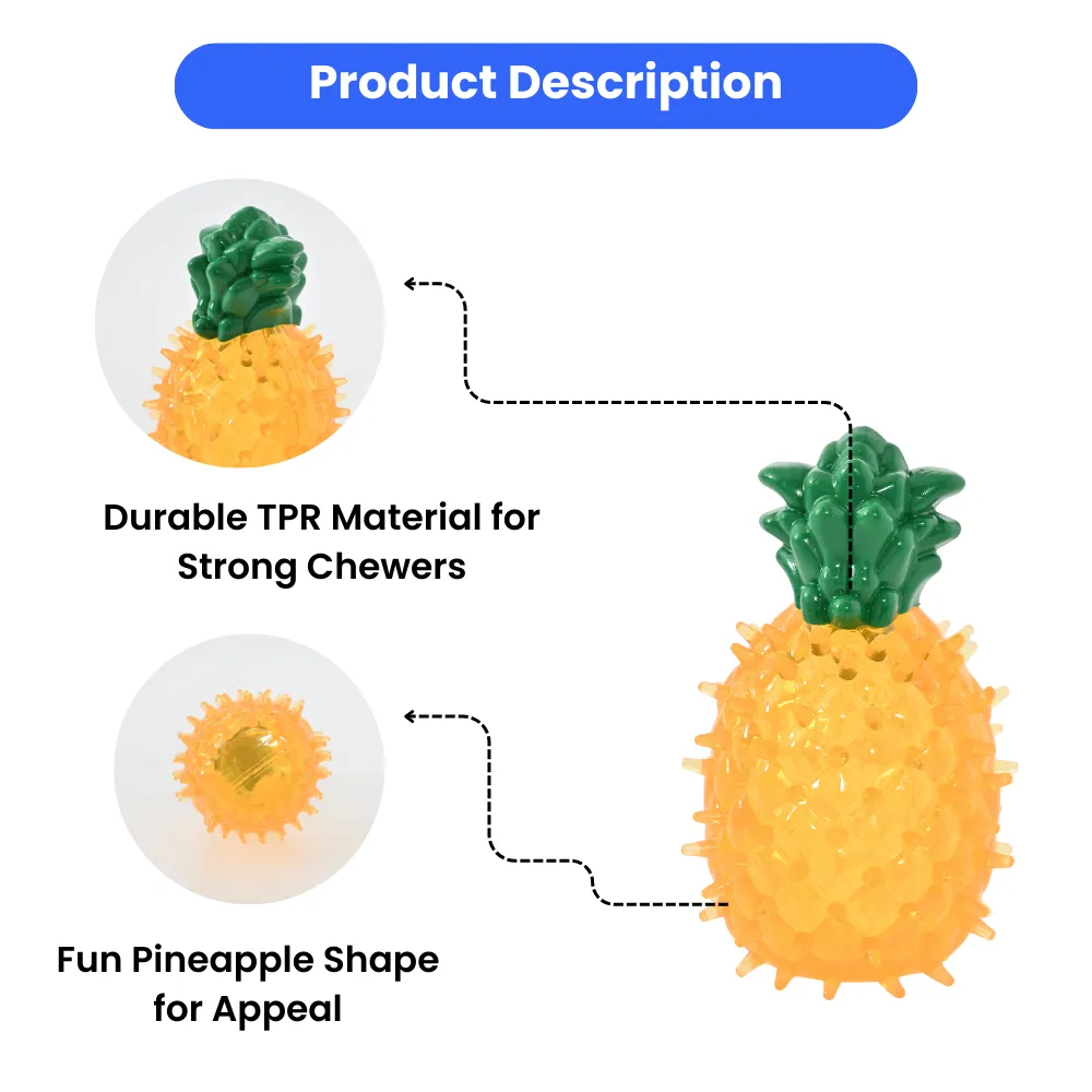 Pineapple Dog TPR Cooling Toy with Squeaker, Yellow, 27pcsCarton