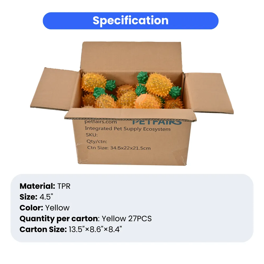 Pineapple Dog TPR Cooling Toy with Squeaker, Yellow, 27pcsCarton
