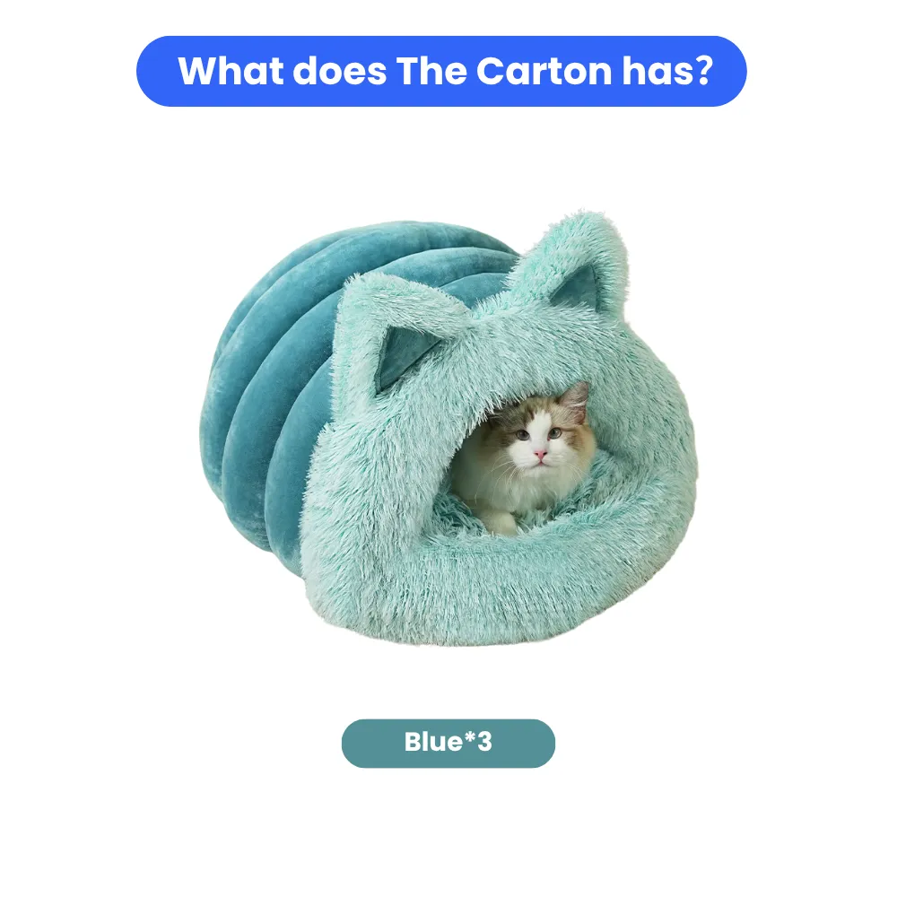 Soft Plush Enclosed Blue Cat Cave