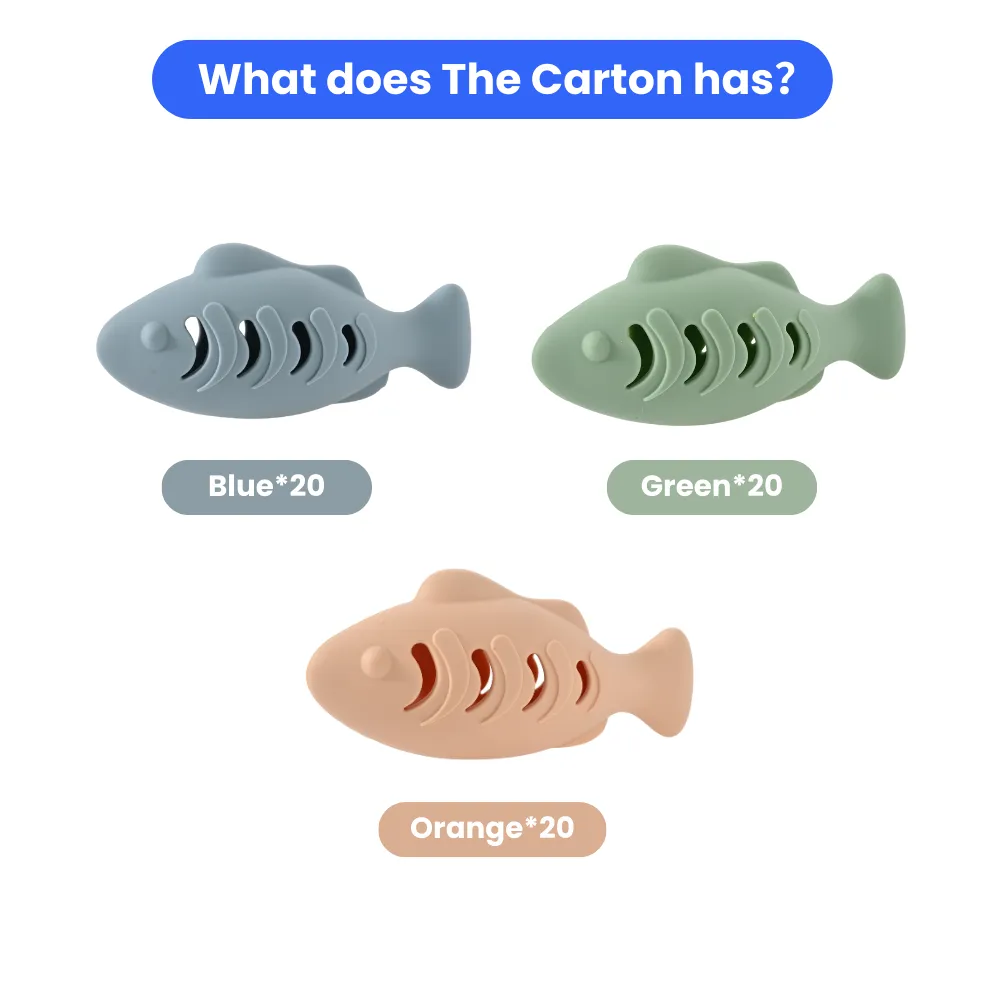 Wholesale Cat Silicone Food Grade Fish Toy, 2 Assorted Colors, 60pcsCarton