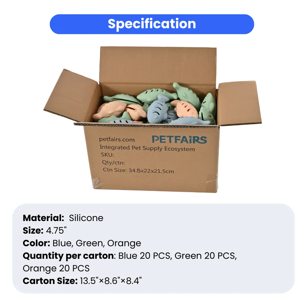 Wholesale Cat Silicone Food Grade Fish Toy, 2 Assorted Colors, 60pcsCarton