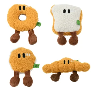 Wholesale Dog Plush Breakfast Bread Squeaker Toy Set, 4 Assorted Colors, 16pcsCarton