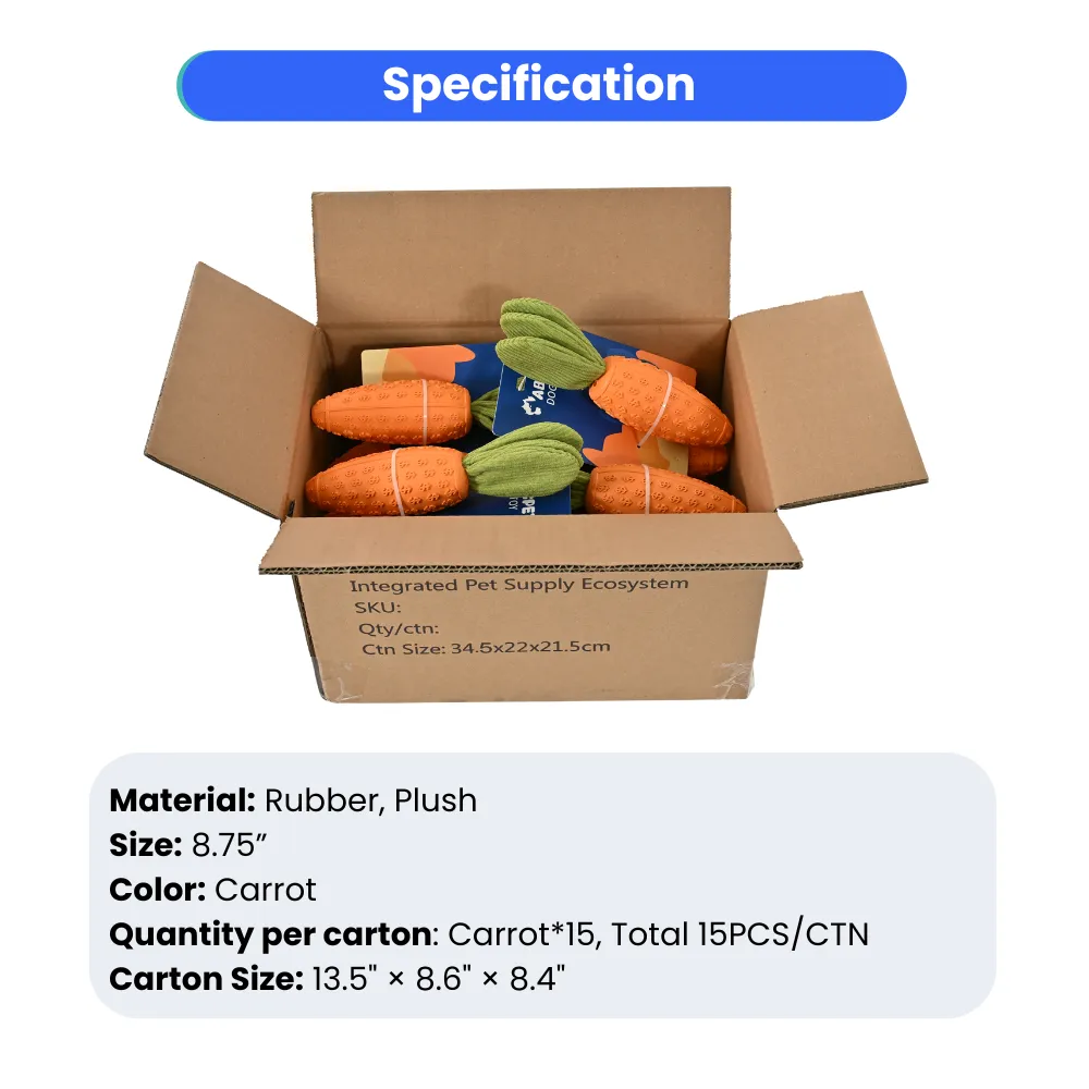 Wholesale Dog Rubber Carrot Toy with Squeaker, 8.75, 10 pcsCarton