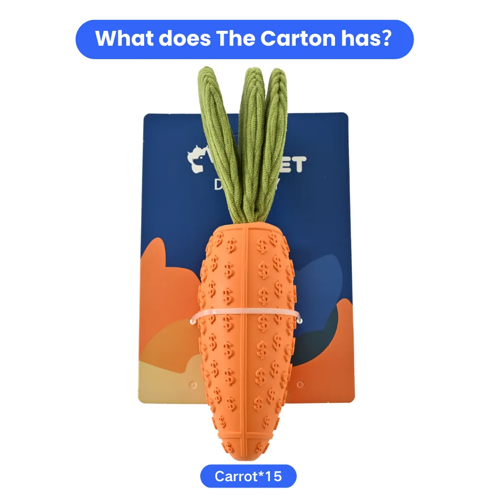 Wholesale Dog Rubber Carrot Toy with Squeaker, 8.75, 10 pcsCarton