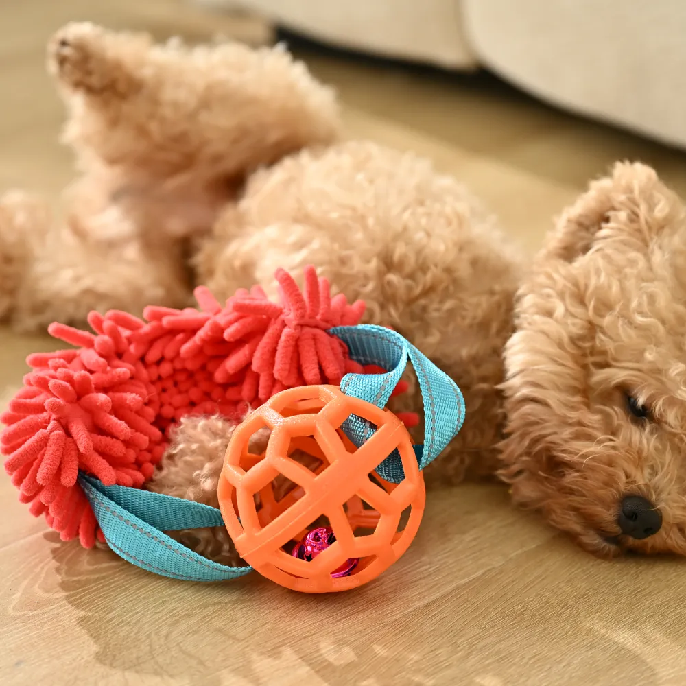 Wholesale Dog Tug Toy with Hollow TPR Ball, 3 Assorted Colors, 12pcsCarton