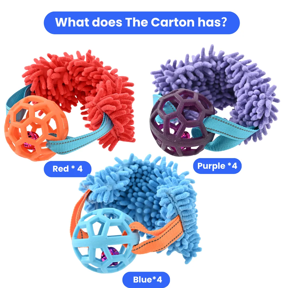 Wholesale Dog Tug Toy with Hollow TPR Ball, 3 Assorted Colors, 12pcsCarton