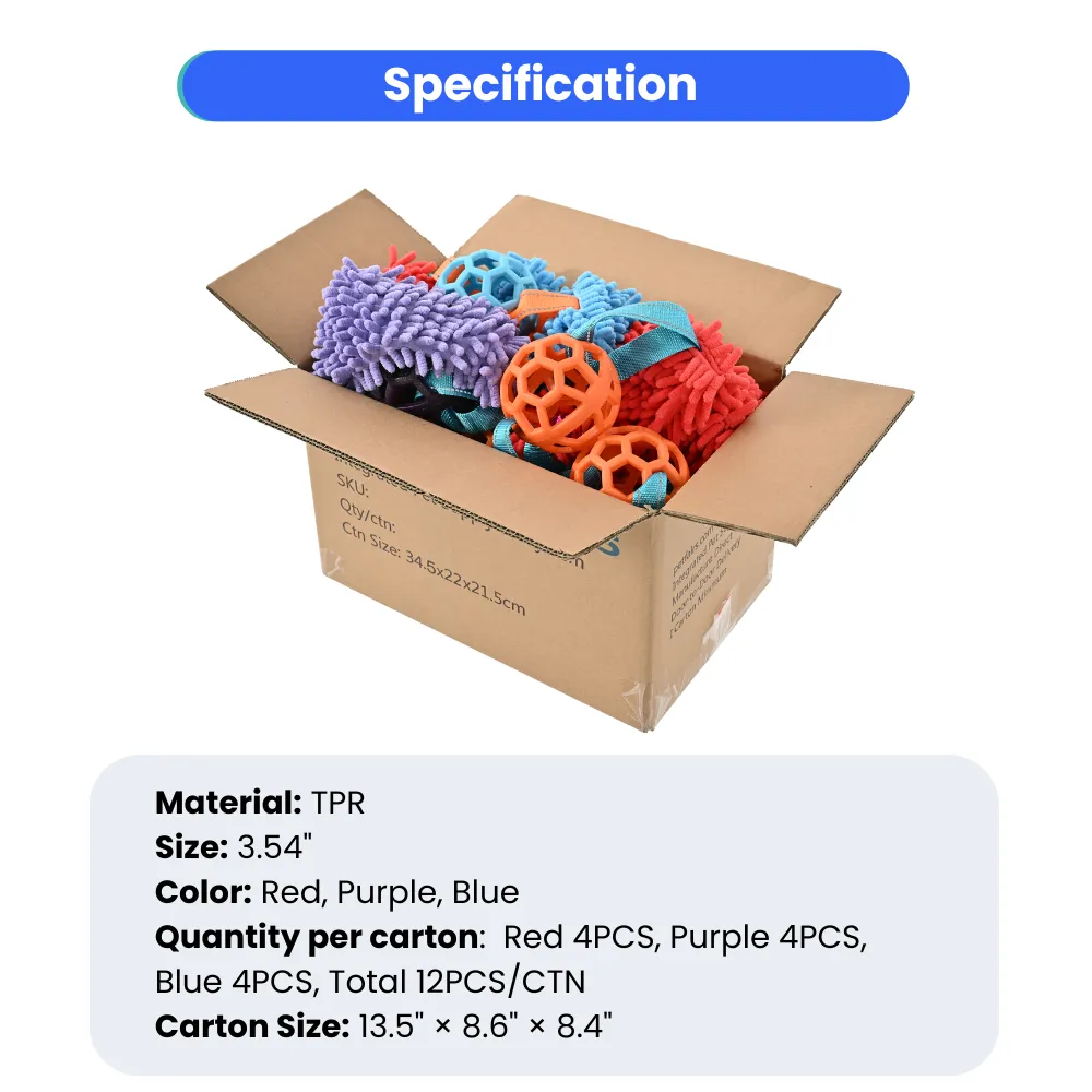 Wholesale Dog Tug Toy with Hollow TPR Ball, 3 Assorted Colors, 12pcsCarton
