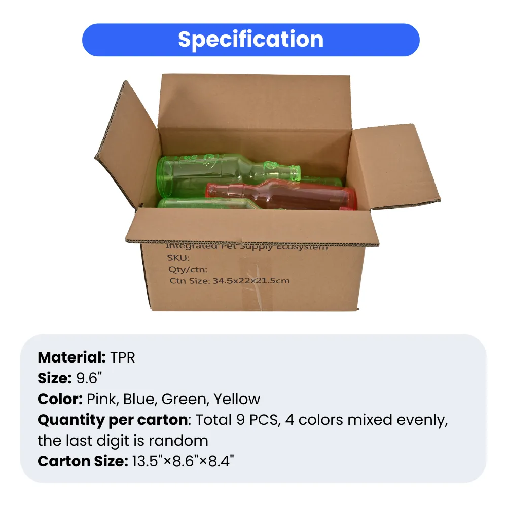 Wholesale Pet Chewy TPR Bottle Toy, L Size, 4 Colors Assorted, 9pcsCarton