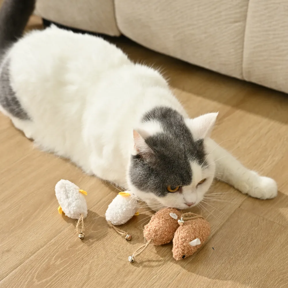 Wholesale Skitter Mice Cat Plush Toy Set, 2 Assorted Colors, 3pcsPack, 40packsCarton