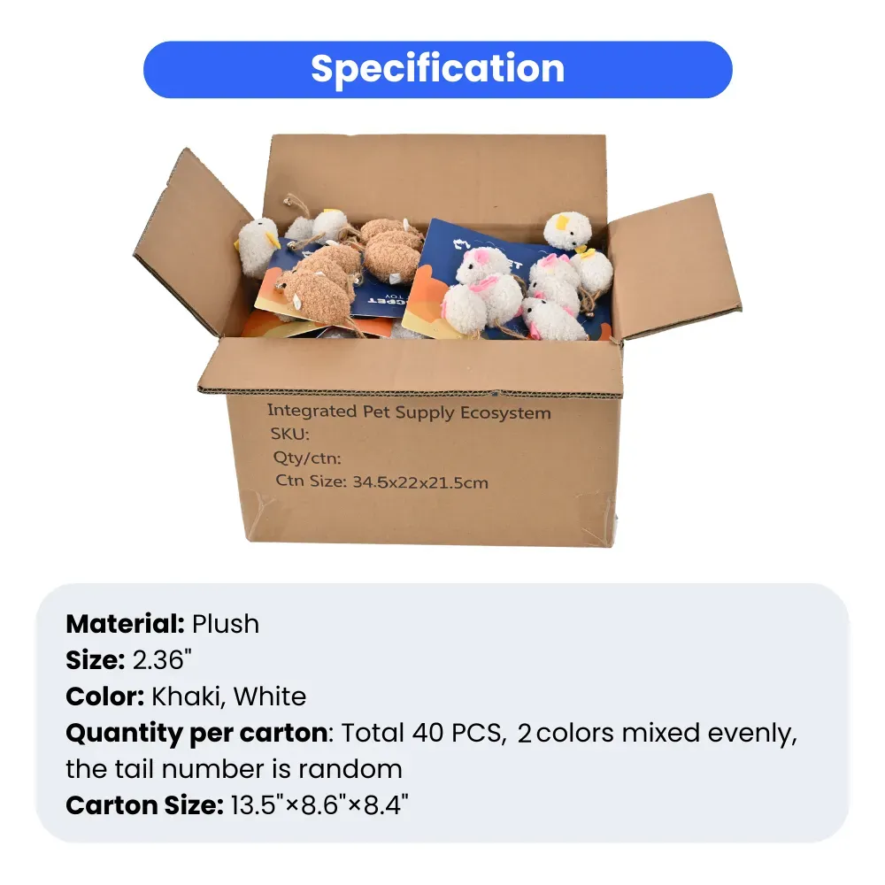 Wholesale Skitter Mice Cat Plush Toy Set, 2 Assorted Colors, 3pcsPack, 40packsCarton