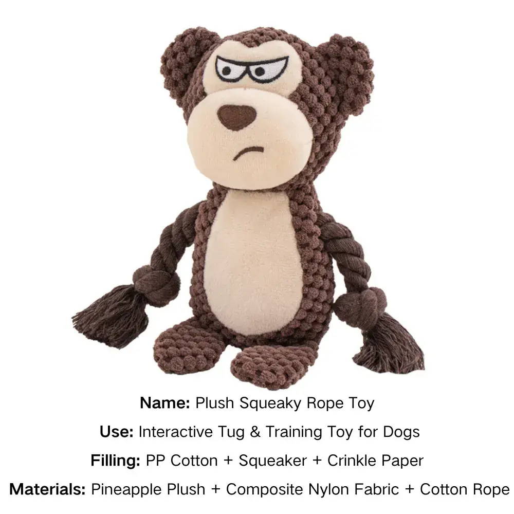 Dual-Layer Fabric Plush Squeaky Rope Dog Toy