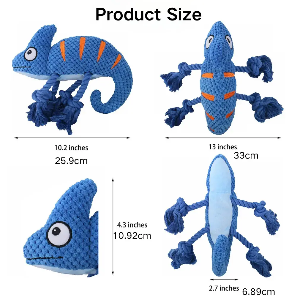 Durable Squeaky Plush Chameleon Dog Toy