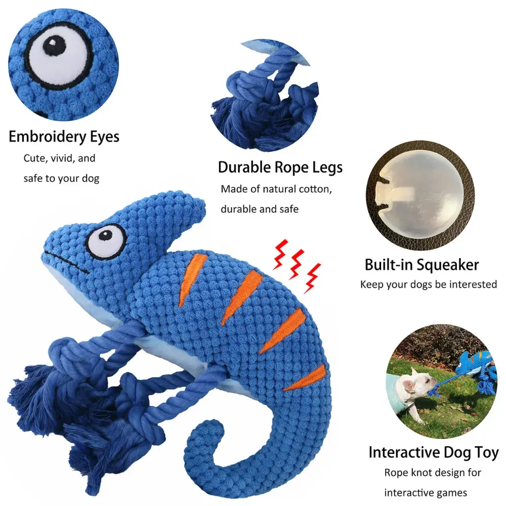 Durable Squeaky Plush Chameleon Dog Toy