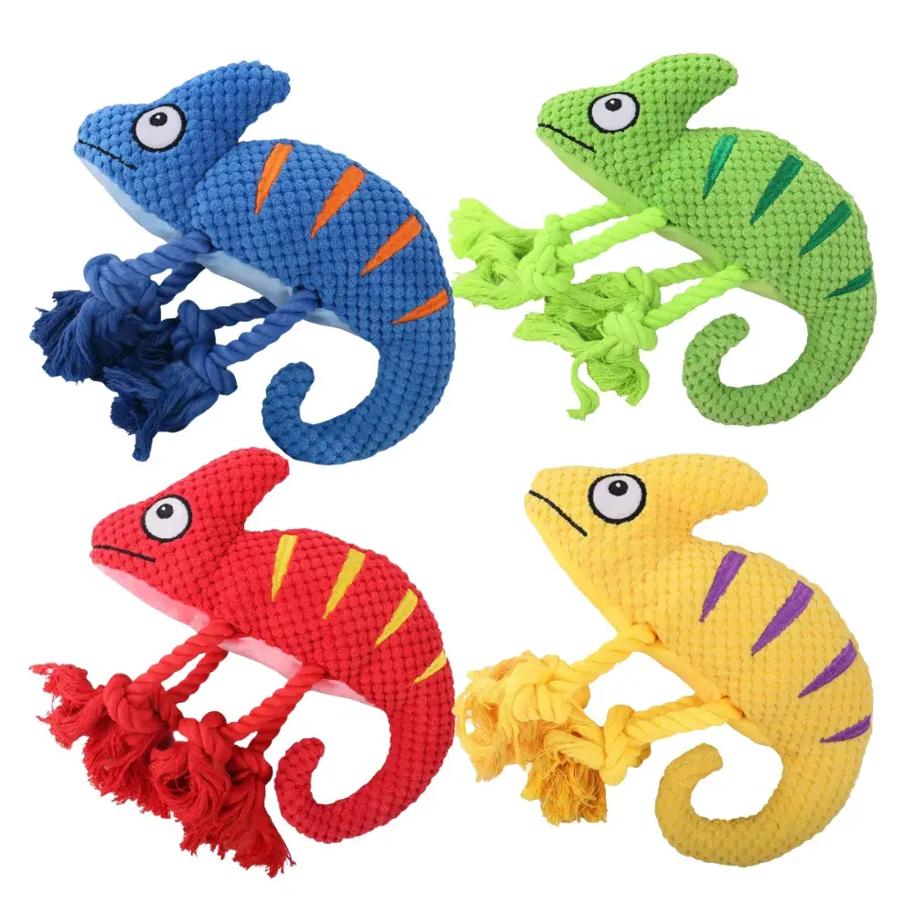 Durable Squeaky Plush Chameleon Dog Toy