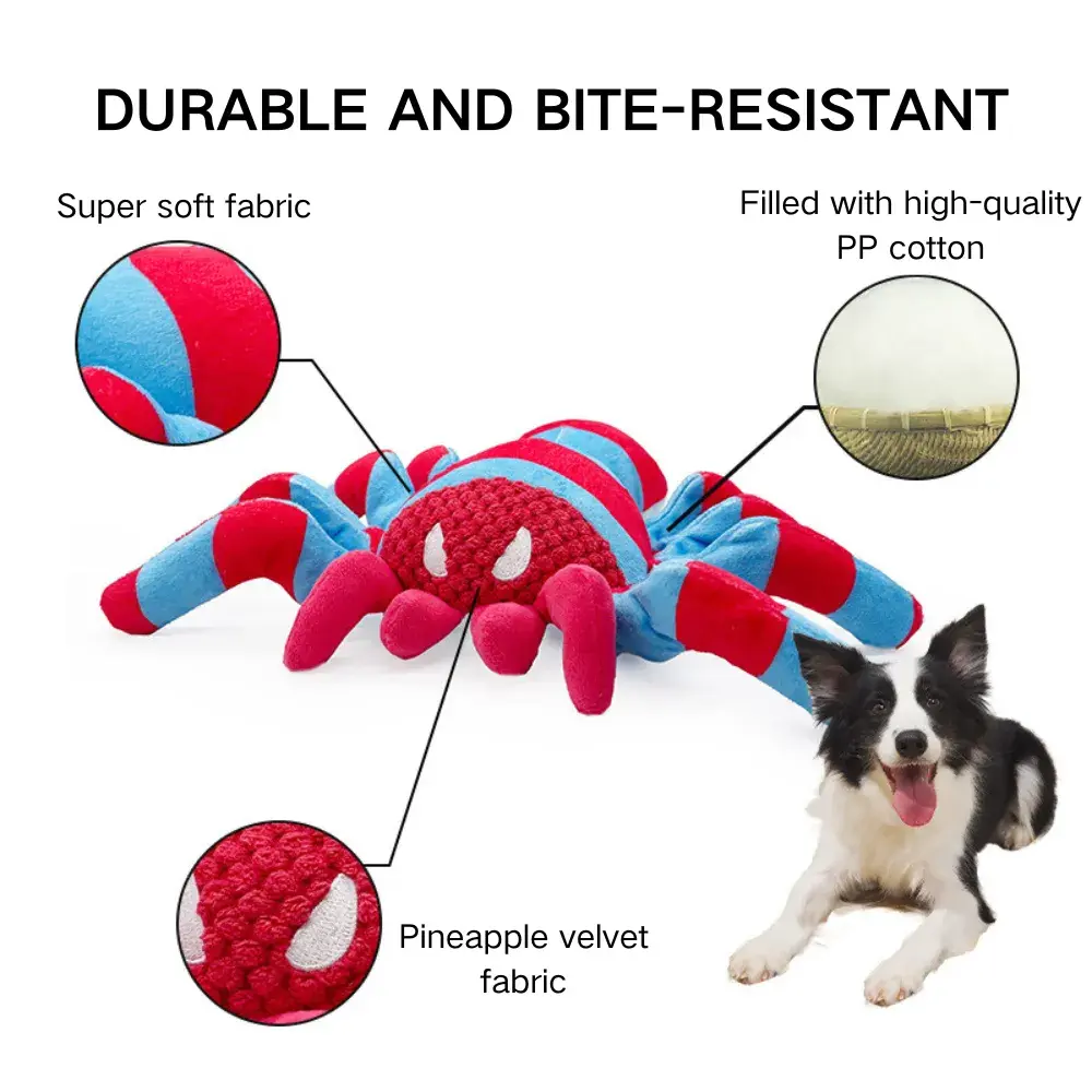 Durable Squeaky Plush Spider Dog Toy