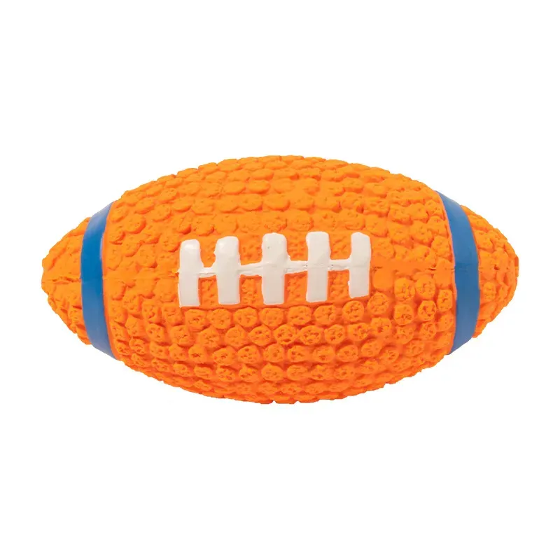 Orange Squeaky Latex Rugby Ball Dog Fetch Toy