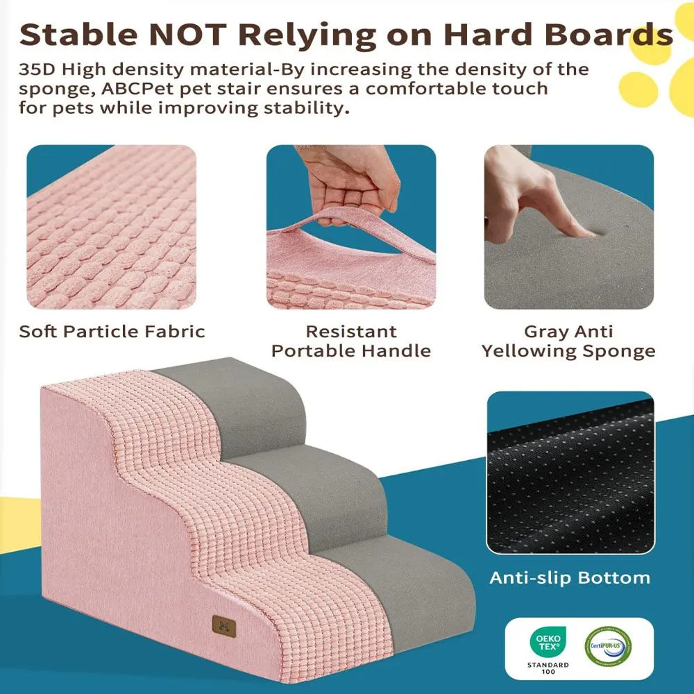 wholesale Pink 3-Step Dog Steps for High Bed, Non-Slip Surface & Washable Cover, 4 PcsCarton
