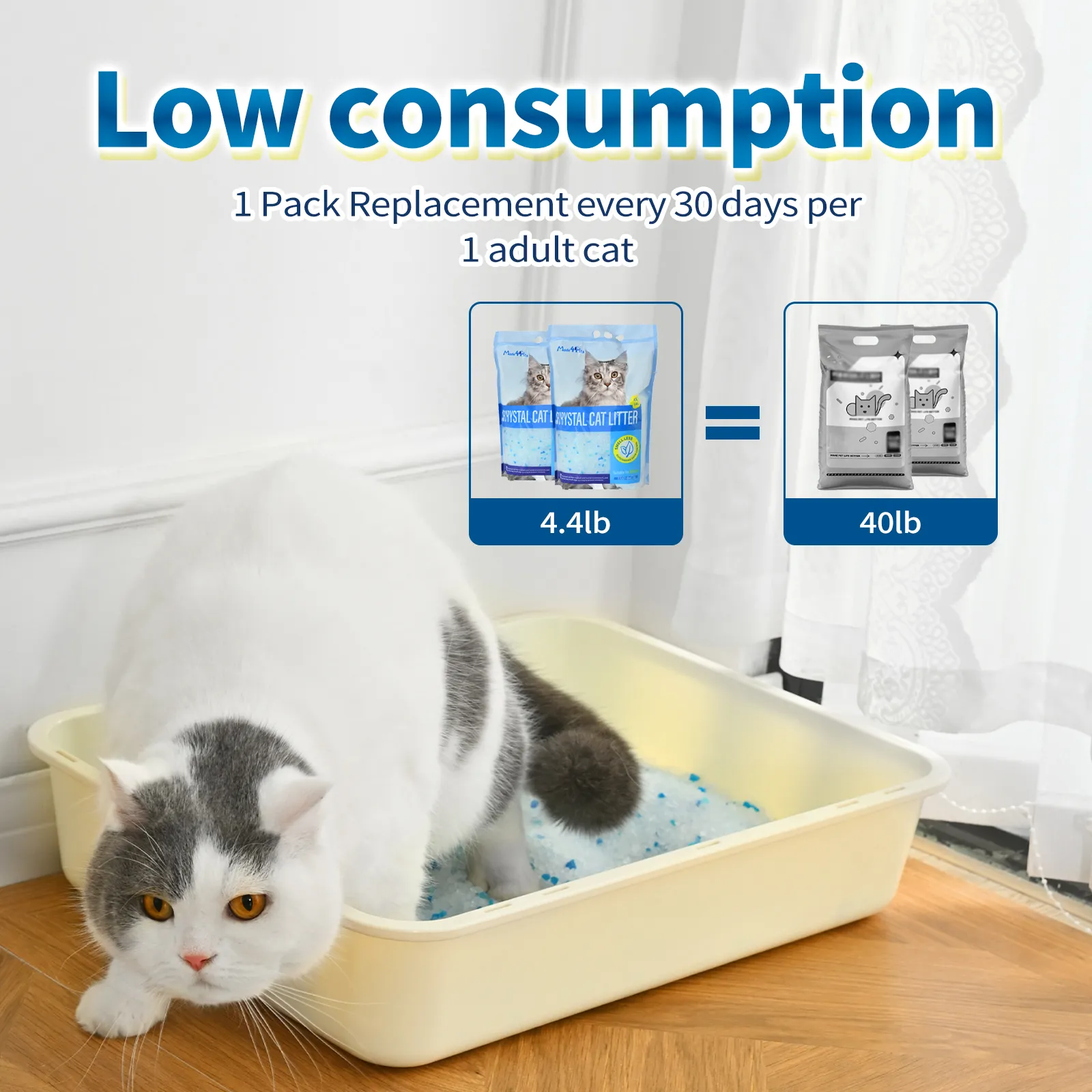 Premium C rystal Cat Litter, Original Unscented, 4.4 lb × 6 Bags Per Carton