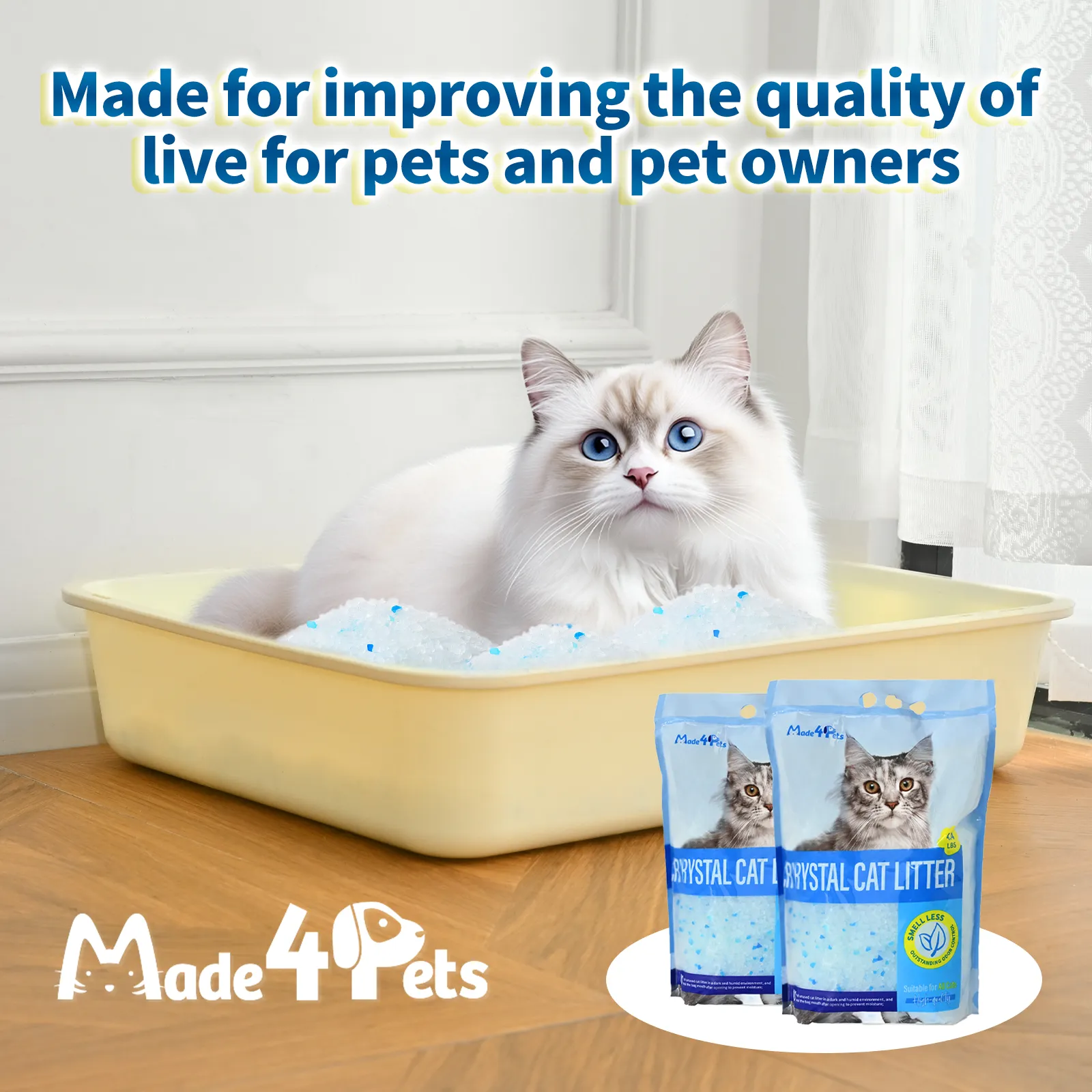 Premium C rystal Cat Litter, Original Unscented, 4.4 lb × 6 Bags Per Carton