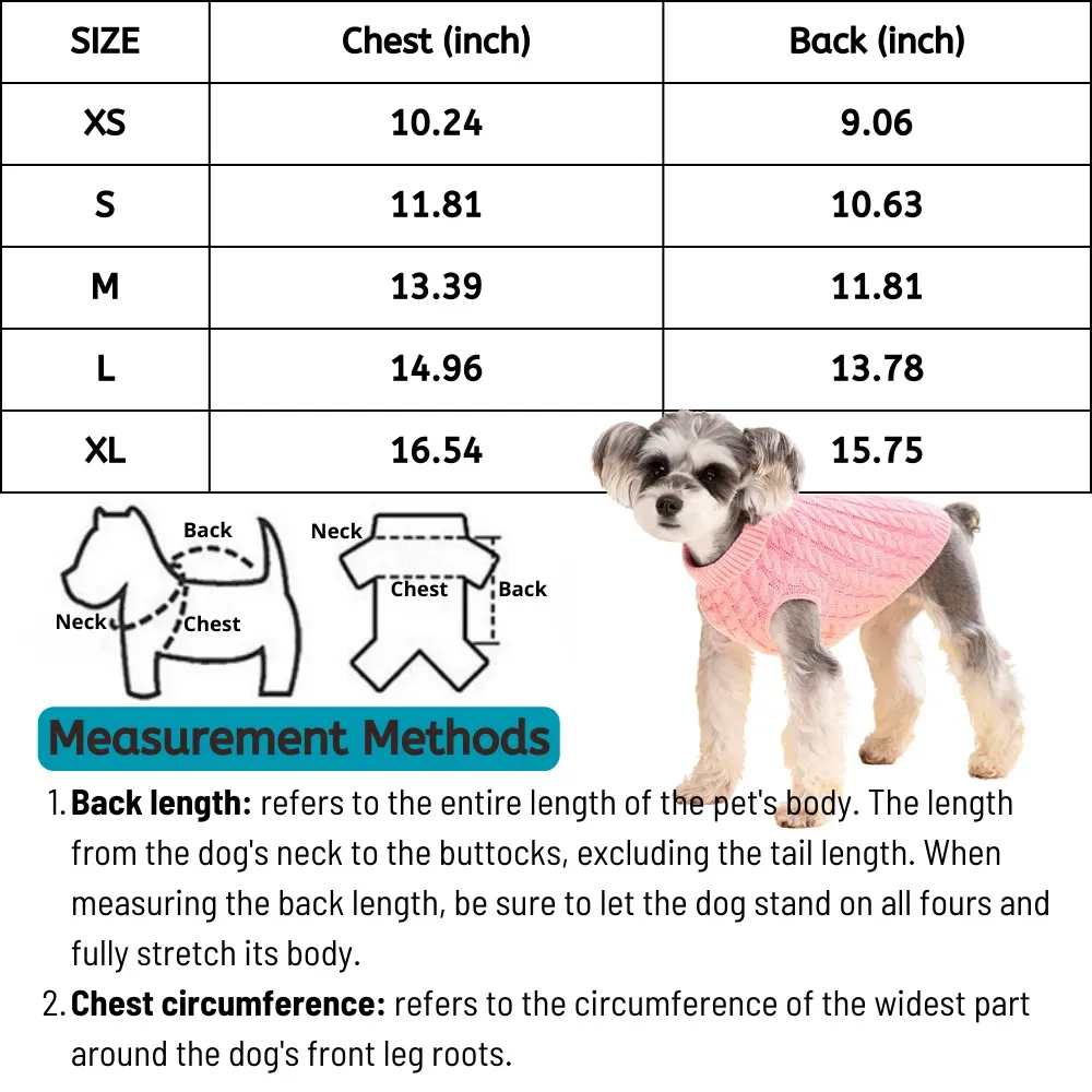 - Comfort & Breathability: Knitted fabric features excellent breathability and moisture-wicking properties, preventing overheating and keeping pets dry and comfortable even during active play. - Skin-Friendly & Durable: High-quality acrylic material is non-irritating to pets' sensitive skin. It resists wear and tear, ensuring long-term use, and is machine-washable for easy care. - Practical Ribbed Collar: The well-crafted ribbed collar provides a snug yet comfortable fit, locks in warmth around the neck, and simplifies the process of putting on and taking off the sweater—saving pet owners time and hassle. - Non-Shedding Design: The fabric does not attract or retain pet hair, solving the problem of hair sticking to clothing for pet owners, keeping the sweater clean and tidy. - Stylish & Versatile: Vibrant candy colors add a playful and fashionable touch to your pet's look. The minimalist design with classic solid colors fits various occasions, from daily walks in the park to holiday gatherings. - 3D Tailoring: Ergonomic 3D cutting fits the pet's body curve, ensuring freedom of movement. Pets can run, jump, and play without feeling restricted, enhancing their wearing experience.