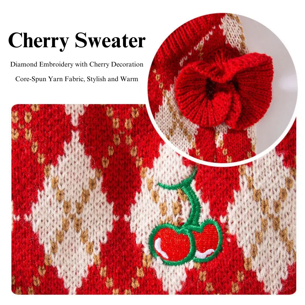 Wholesale L-New Year Cherry Print Cat Sweater