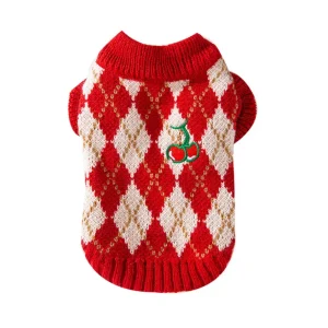 Wholesale L-New Year Cherry Print Cat Sweater