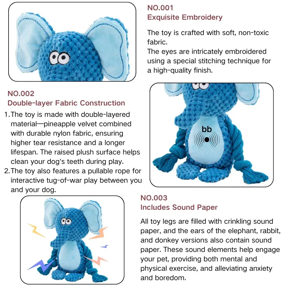 Multi-Material Plush Interactive Dog Tug Toy