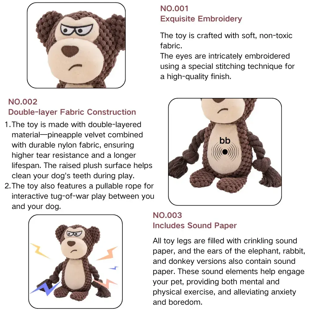 Dual-Layer Fabric Plush Squeaky Rope Dog Toy