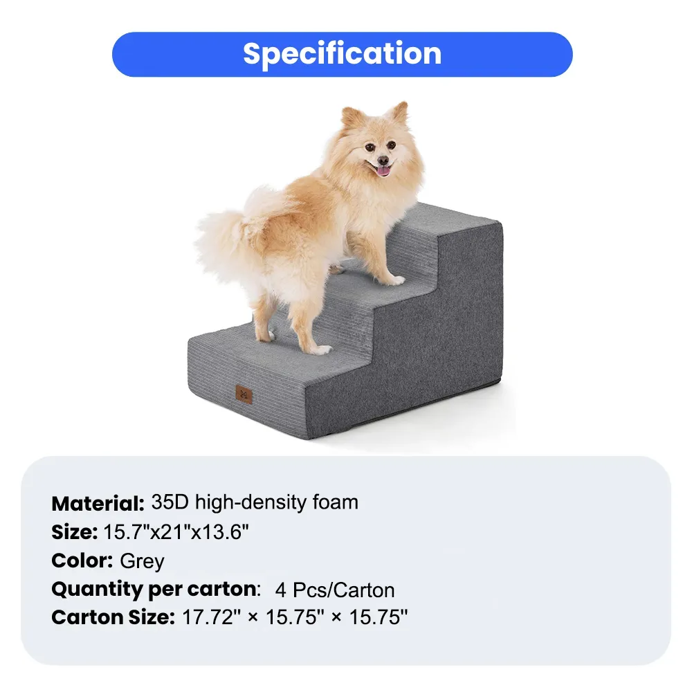wholesale 3-Layer Sloped 35D Foam Pet Stairs, Soft Ramp Design for Small, Senior & Injured Dogs, 4 PcsCarton