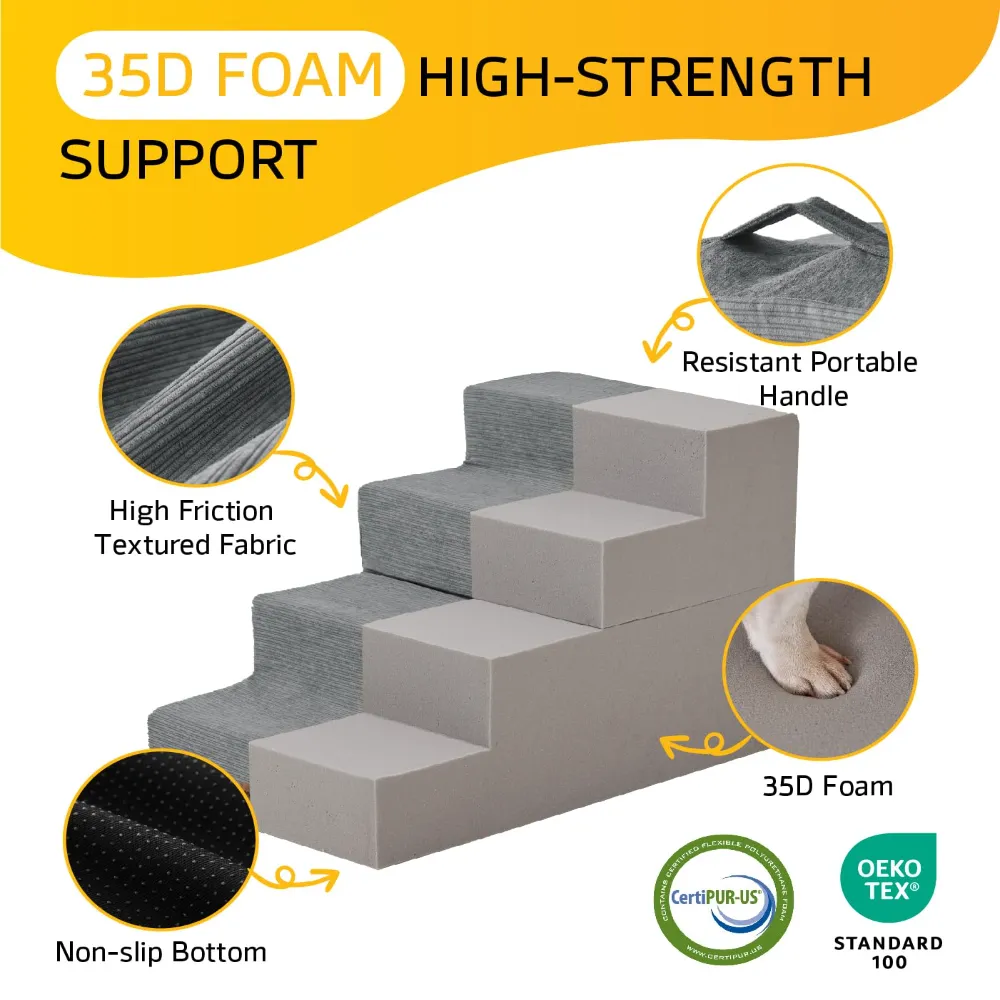 wholesale 3-Layer Sloped 35D Foam Pet Stairs, Soft Ramp Design for Small, Senior & Injured Dogs, 4 PcsCarton