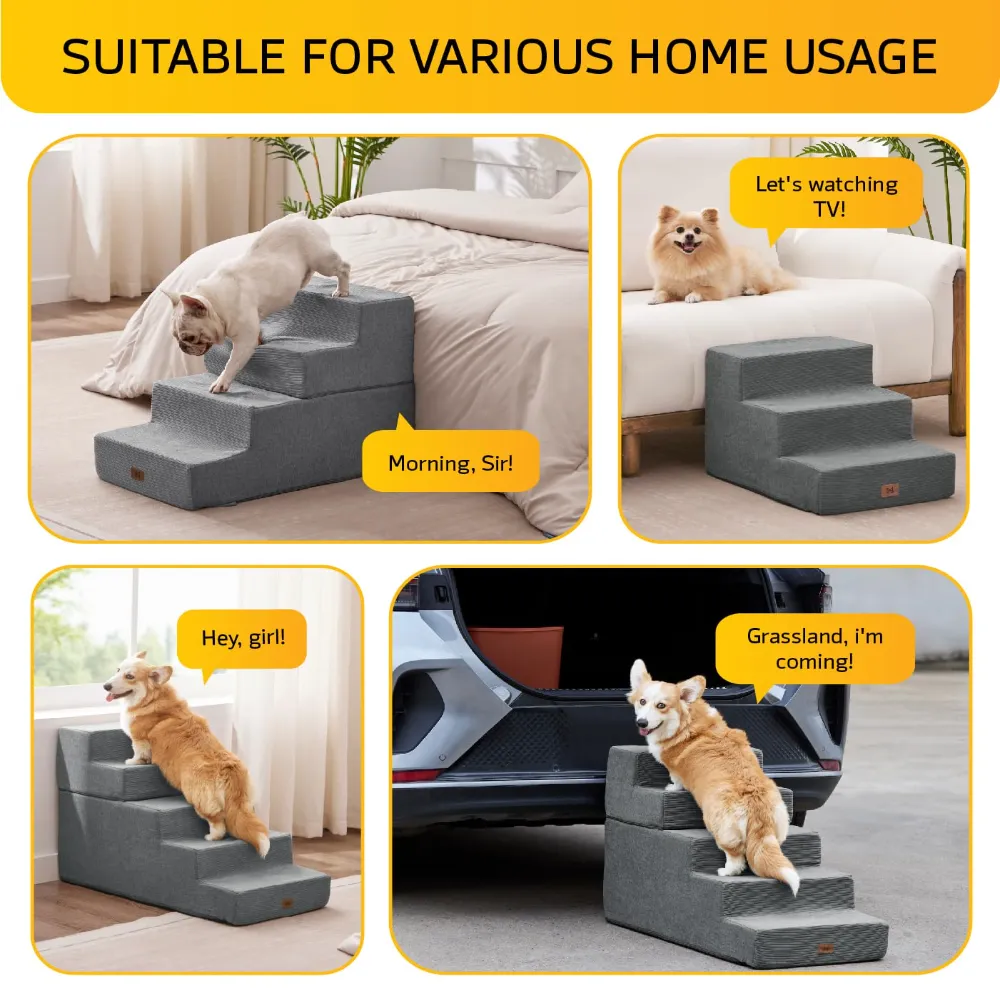 wholesale 5 Step Pet Stairs with Non-Slip Bottom & Washable Cover for Small Dogs & Cats,