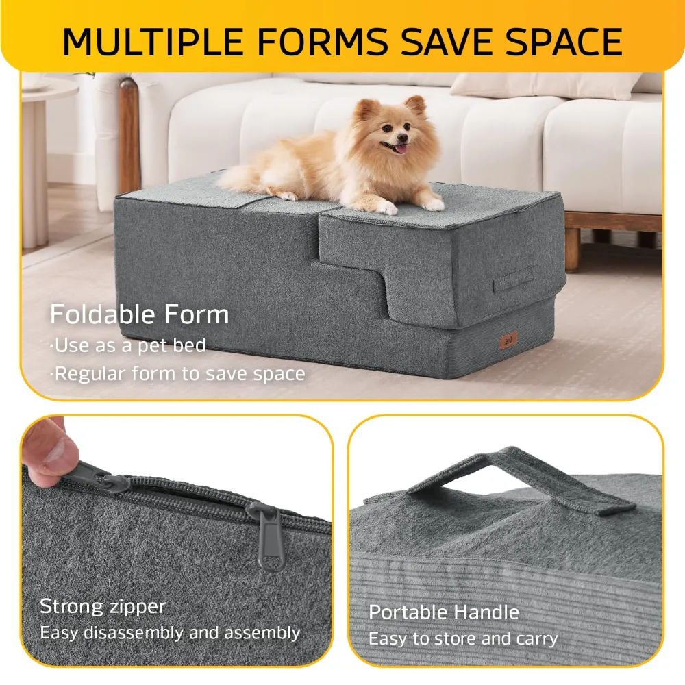 wholesale 5 Step Pet Stairs with Non-Slip Bottom & Washable Cover for Small Dogs & Cats,