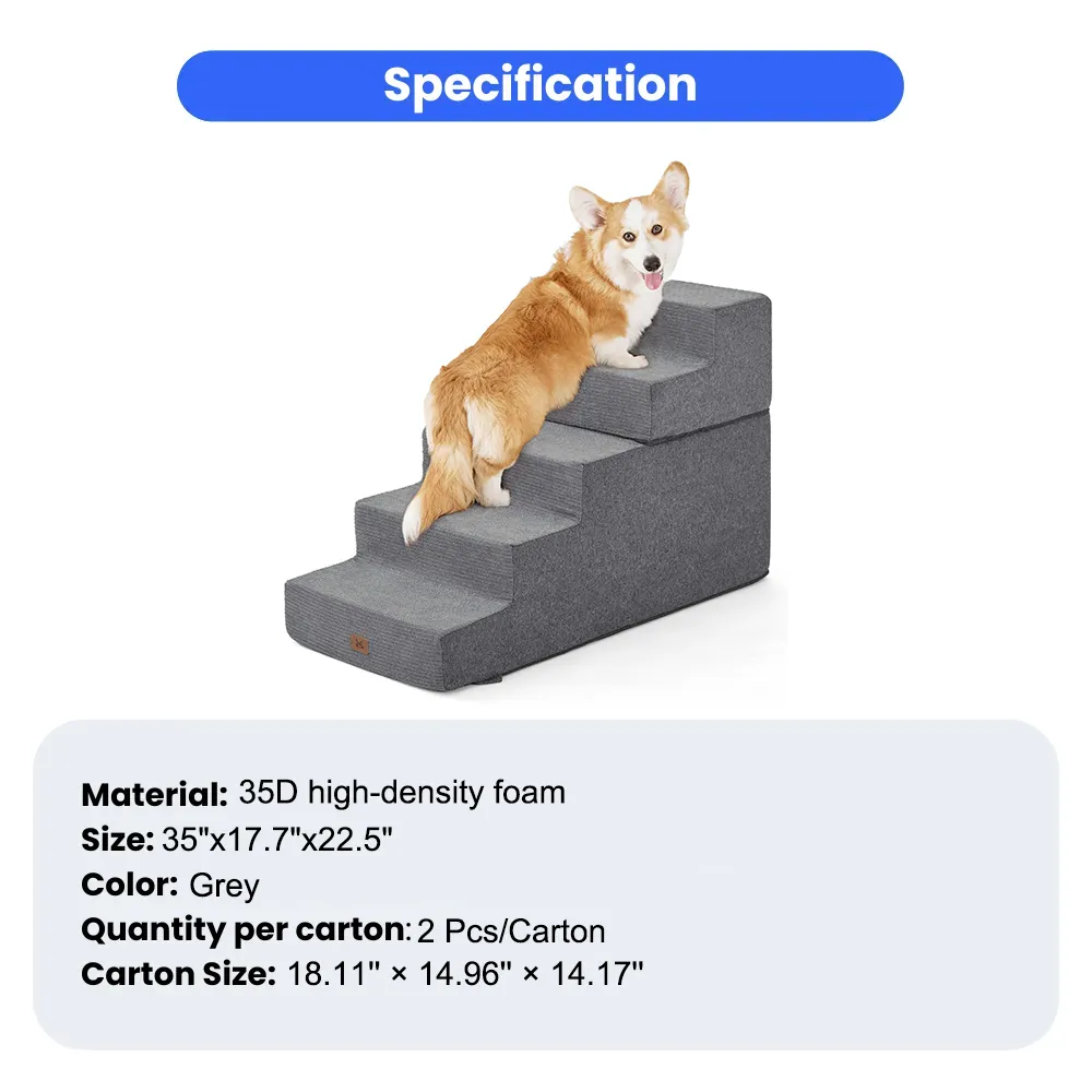 wholesale 5 Step Pet Stairs with Non-Slip Bottom & Washable Cover for Small Dogs & Cats,