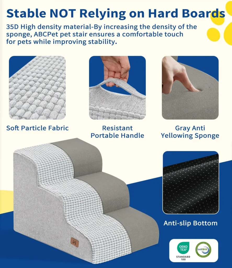 wholesale Grey Dog Stairs for Small Dogs, Dog Steps for Bed 35D Strong Support Foam Stairs