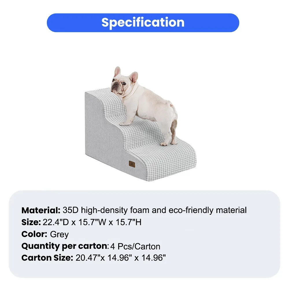 wholesale Grey Dog Stairs for Small Dogs, Dog Steps for Bed 35D Strong Support Foam Stairs