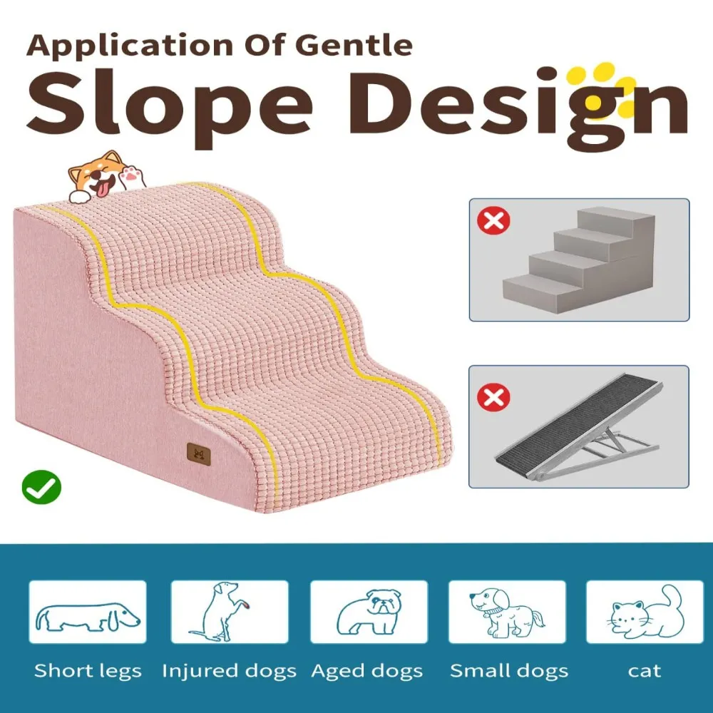 wholesale Pink 3-Step Dog Steps for High Bed, Non-Slip Surface & Washable Cover, 4 PcsCarton