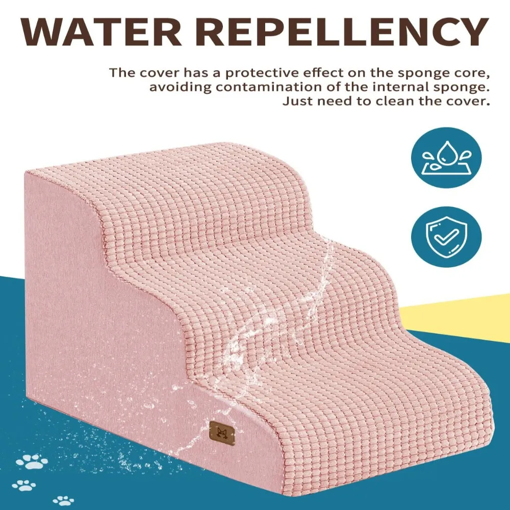 wholesale Pink 3-Step Dog Steps for High Bed, Non-Slip Surface & Washable Cover, 4 PcsCarton