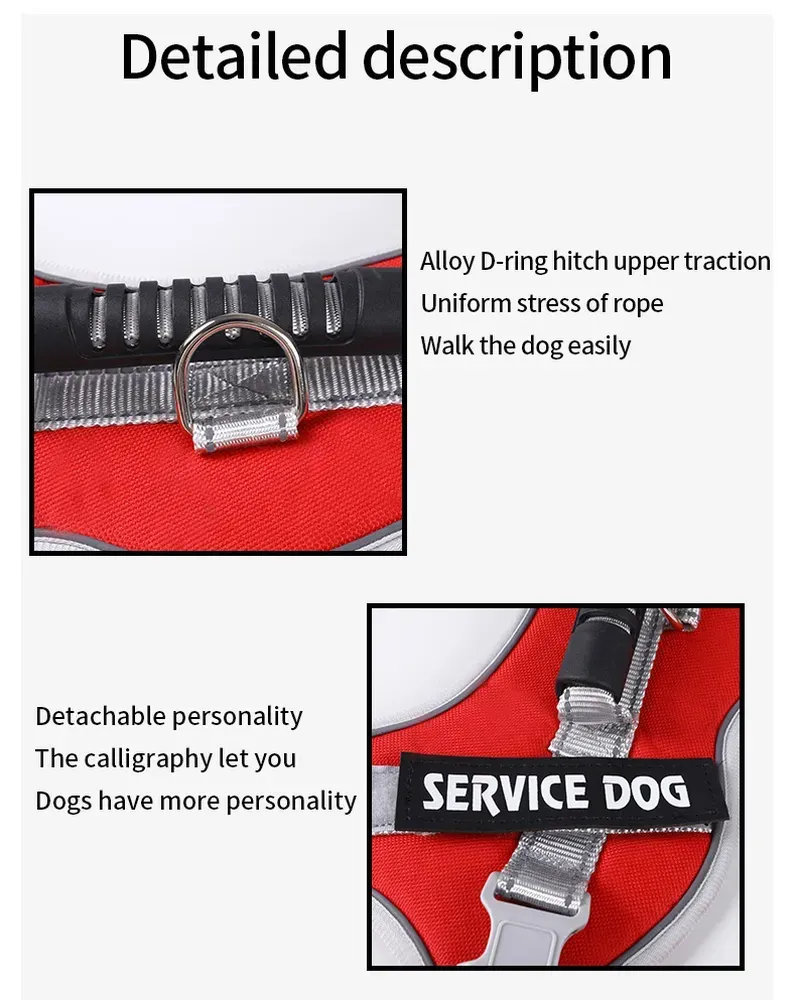 Wholesale Adjustable XL Reflective Service Dog Harness & Leash Set, 5 Colors, 5pcsCarton