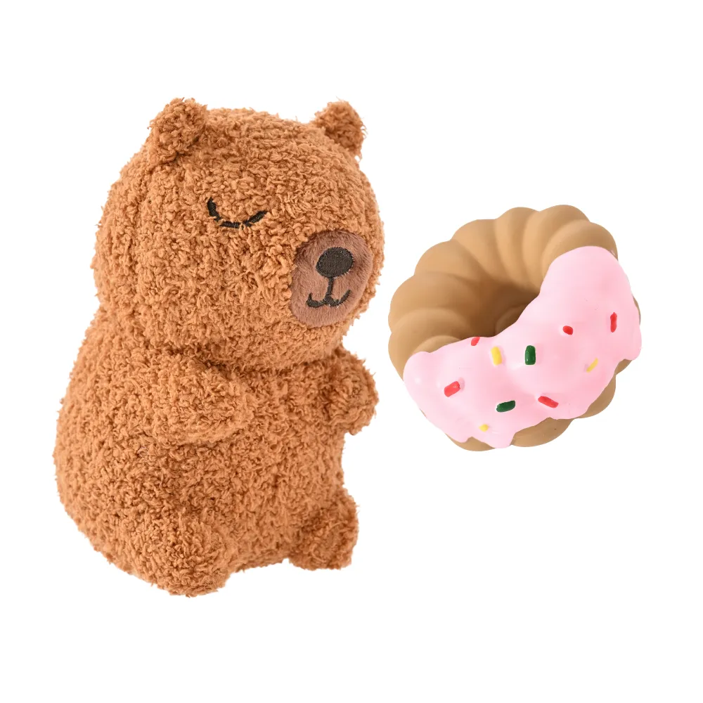 2-Piece Set Squeaky Bear and Donut Style Dog Toy1Capybara Donut Plush Dog Toy – Cute Animal Shaped Companion Toy, 30PcsCarton