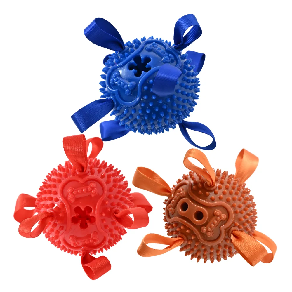 3-Color Mixed Treat Dispensing Design TPR Dog Toy with Bell1_Treat Dispensing Dog Ball, 3 Colors Assorted, 36pcsCarton