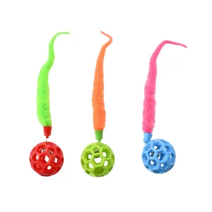 3-Piece Set Colorful TPR Cat Ball Toy with a Plush Tail1_Tail Dog Toy, 3 Colors Assorted, 36pcsCarton果