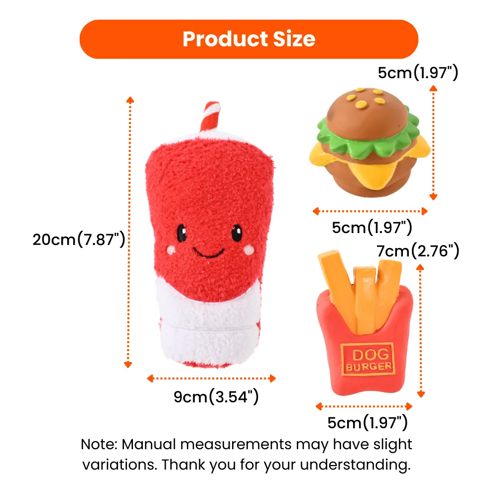 3-Piece Set Squeaky Hamburger Combo Meal Style Dog Toy3_结果